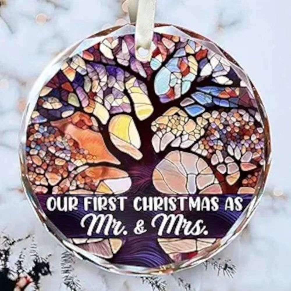 Wedding Gift for Newlyweds, First Married Decor Glass Ornament
